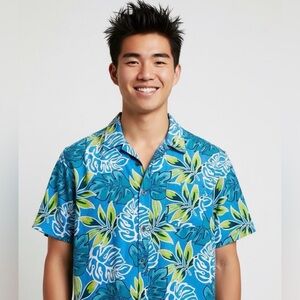Hurley Blue palm button down men’s shirt Sz L